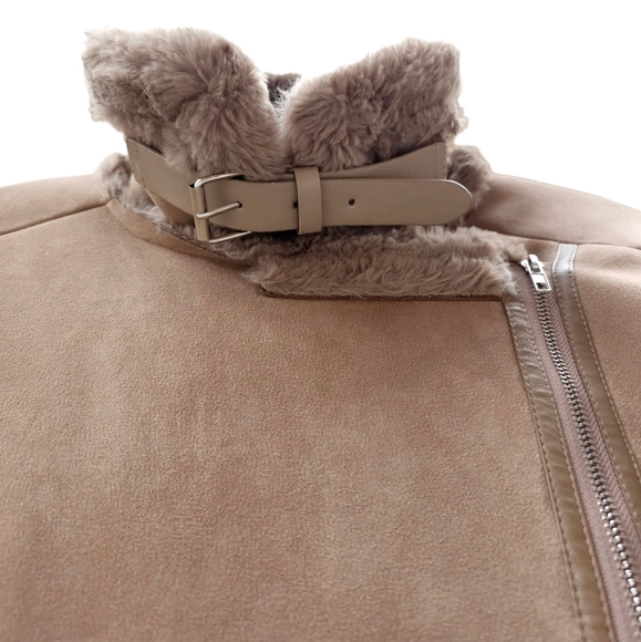 *** SOLD *** Faux Shearling Jacket Stand-up Collar Asymmetrical Zipper - Picture 6 of 11